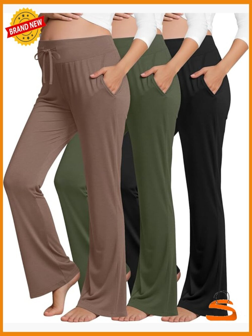 3 Pack Maternity Lounge Pants Wide Leg Casual Sweatpants Drawstring Flare with